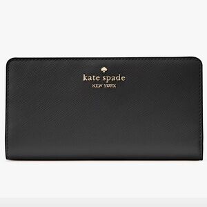 NEW KATE SPADE Madison Large Slim Bifold Wallet Saffiano Leather Black NWT